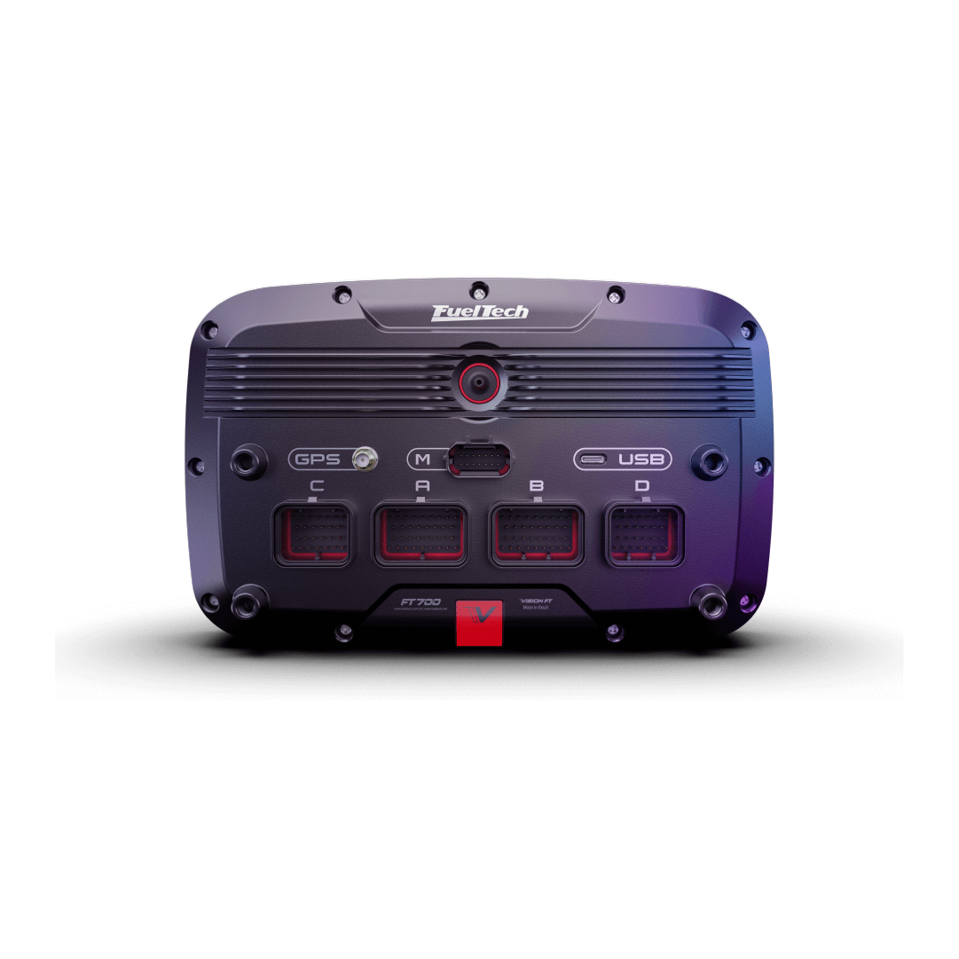FuelTech FT700 ECU- Back offers multiple automotive connector ports, USB port, GPS coax connector, and more! Welcome to the future of engine management systems.