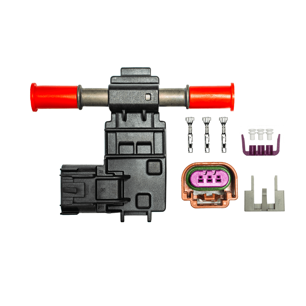 FuelTech Flex Fuel Sensor for gasoline shown with connector kit