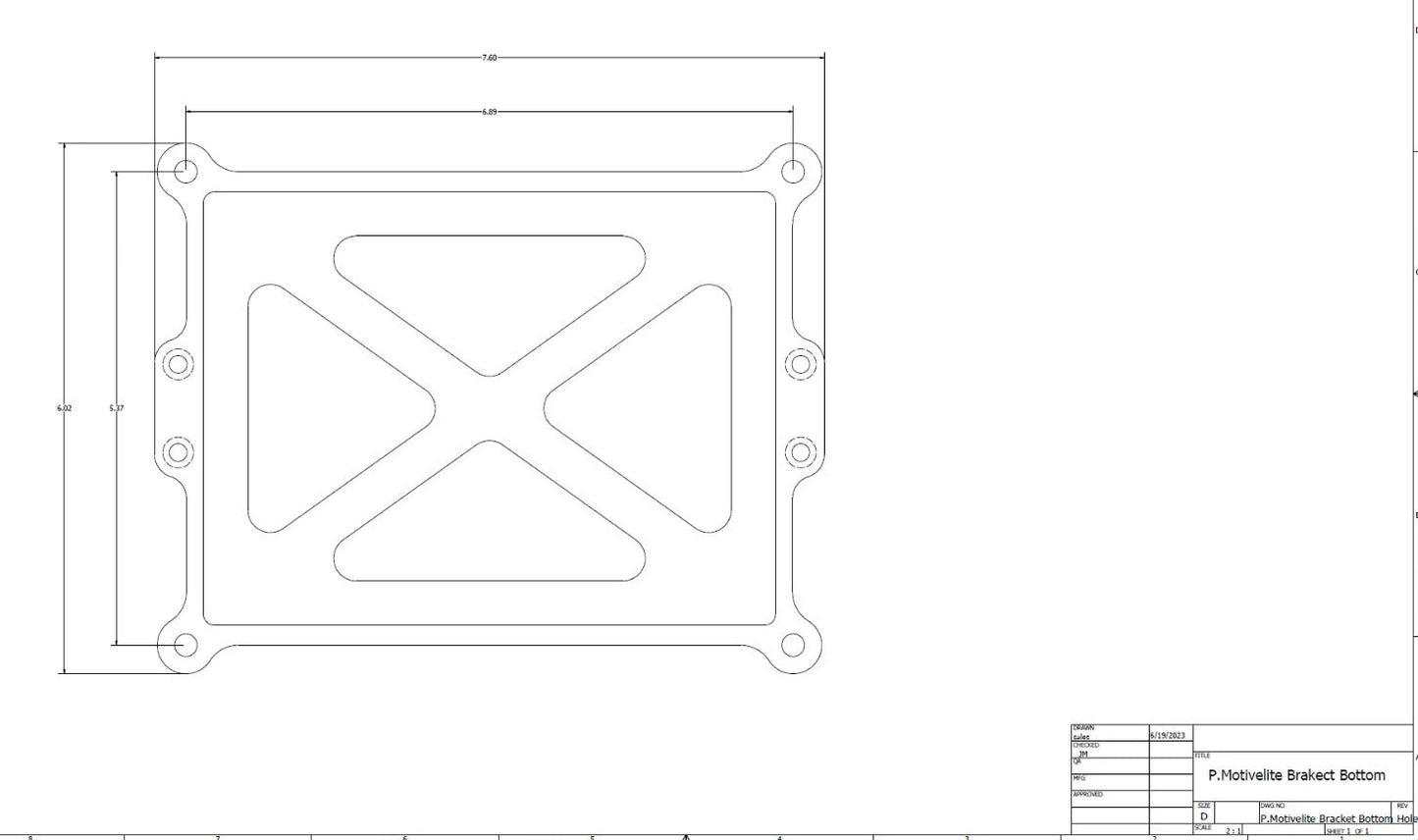 P. MotiveLite Aluminum Billet Bracket for 16v Lithium Racing Battery Specifications