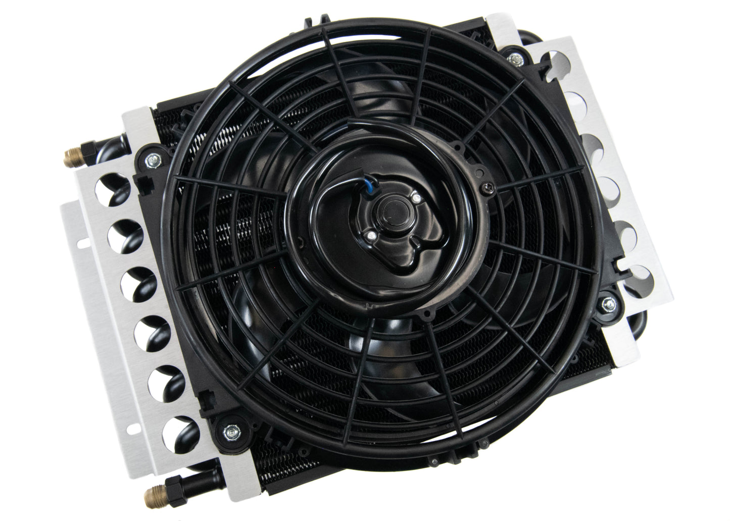 GM TH350, TH400, 700R4, 4L60E DERALE Trans Cooler Kit w/Fan & Fragola Lines/Fittings-Kit-Motion Raceworks