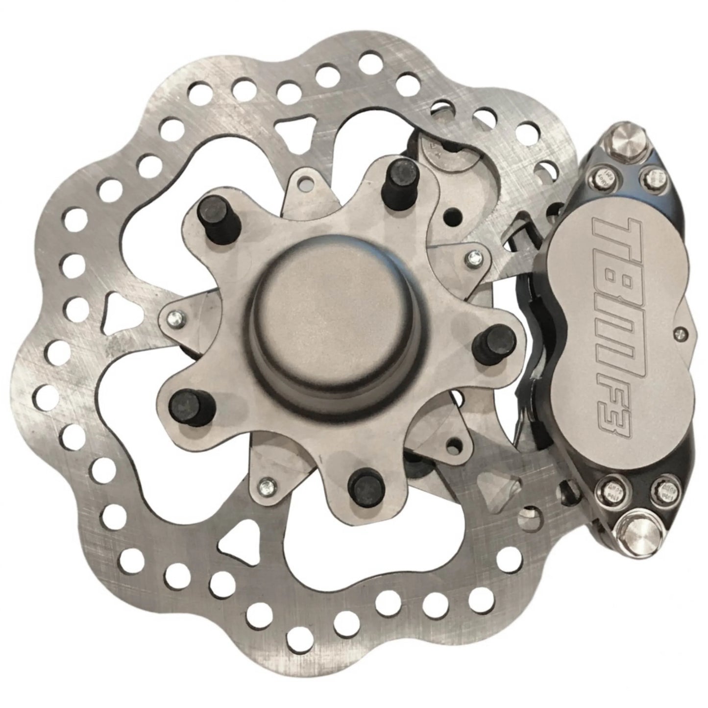 TRZ 326-MUS-21 (79-04 Mustang) 2" Drop Billet Spindle Medium Duty 4 Piston Front Brake Kit (5 on 4.75 Hubs) - Motion Raceworks