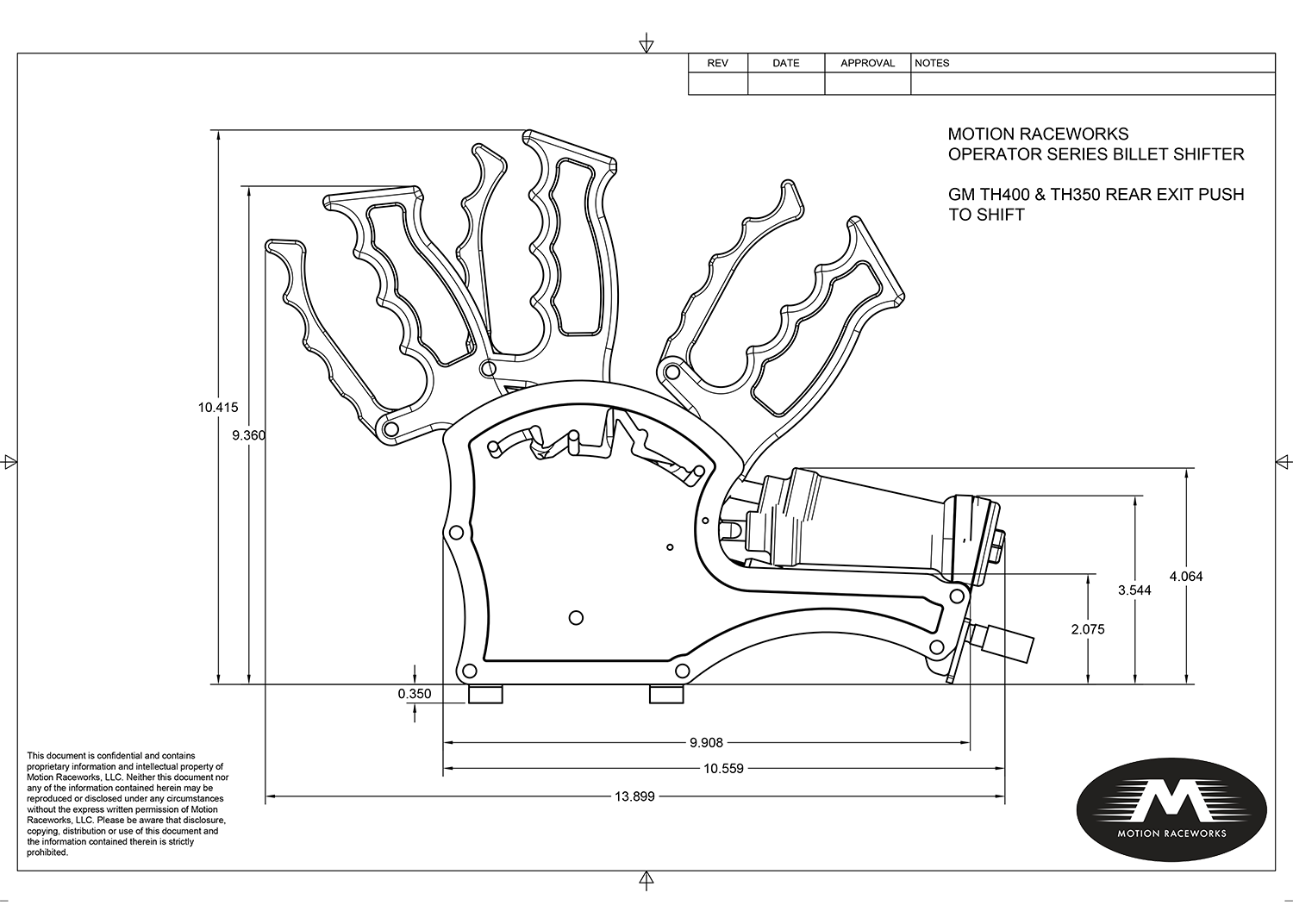 TH350 3 Speed Push To Shift Reverse Pattern Operator Series Billet Shifter Rear Exit - Motion Raceworks