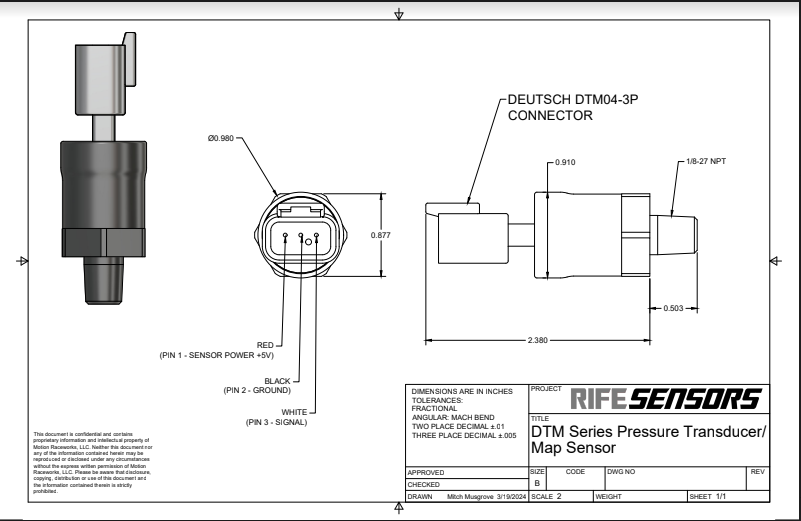 RIFE 7 Bar DTM Series MAP Sensor 1/8" NPT-RIFE-Motion Raceworks