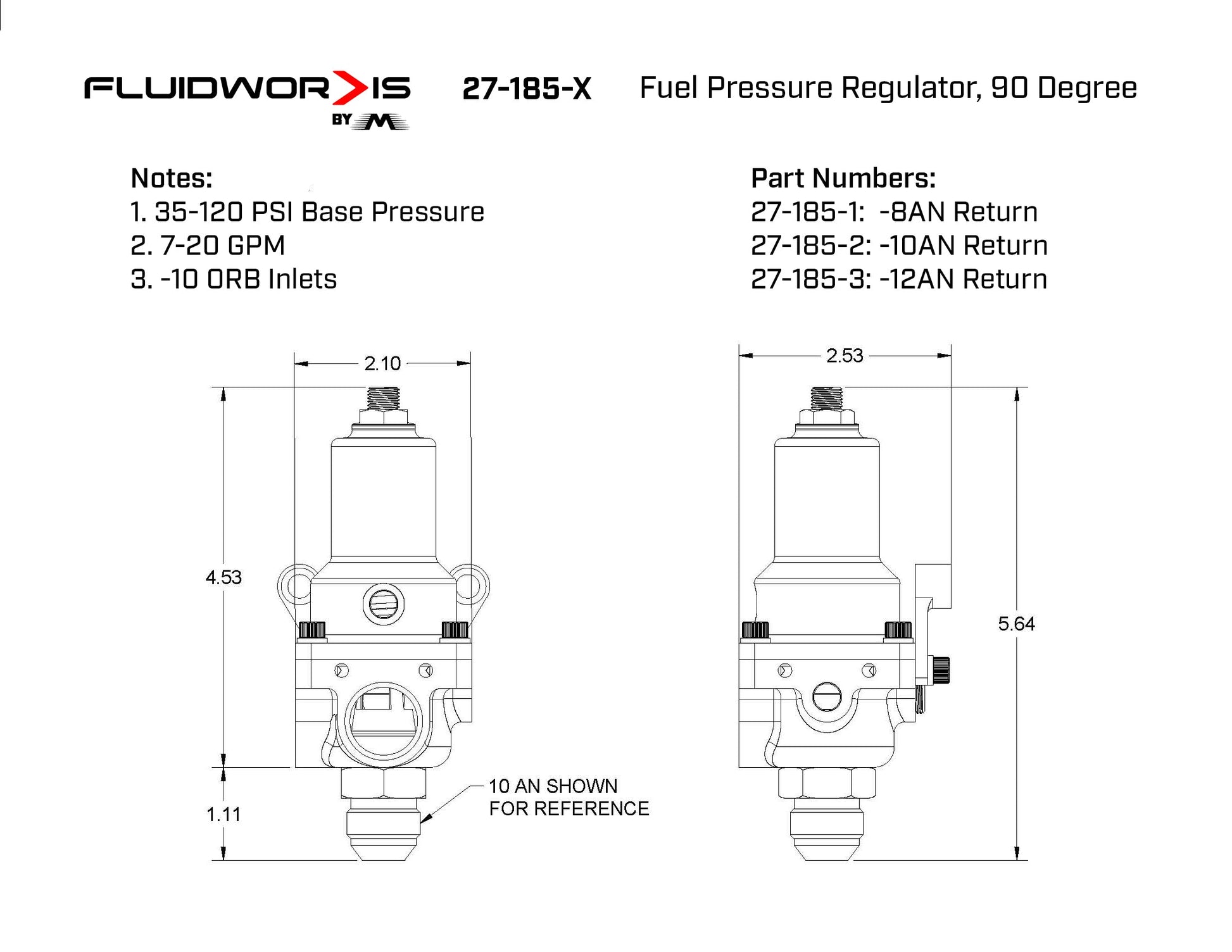 Fluidworks 7-20 GPM Fuel Pressure Regulator 90 Degree - Motion Raceworks