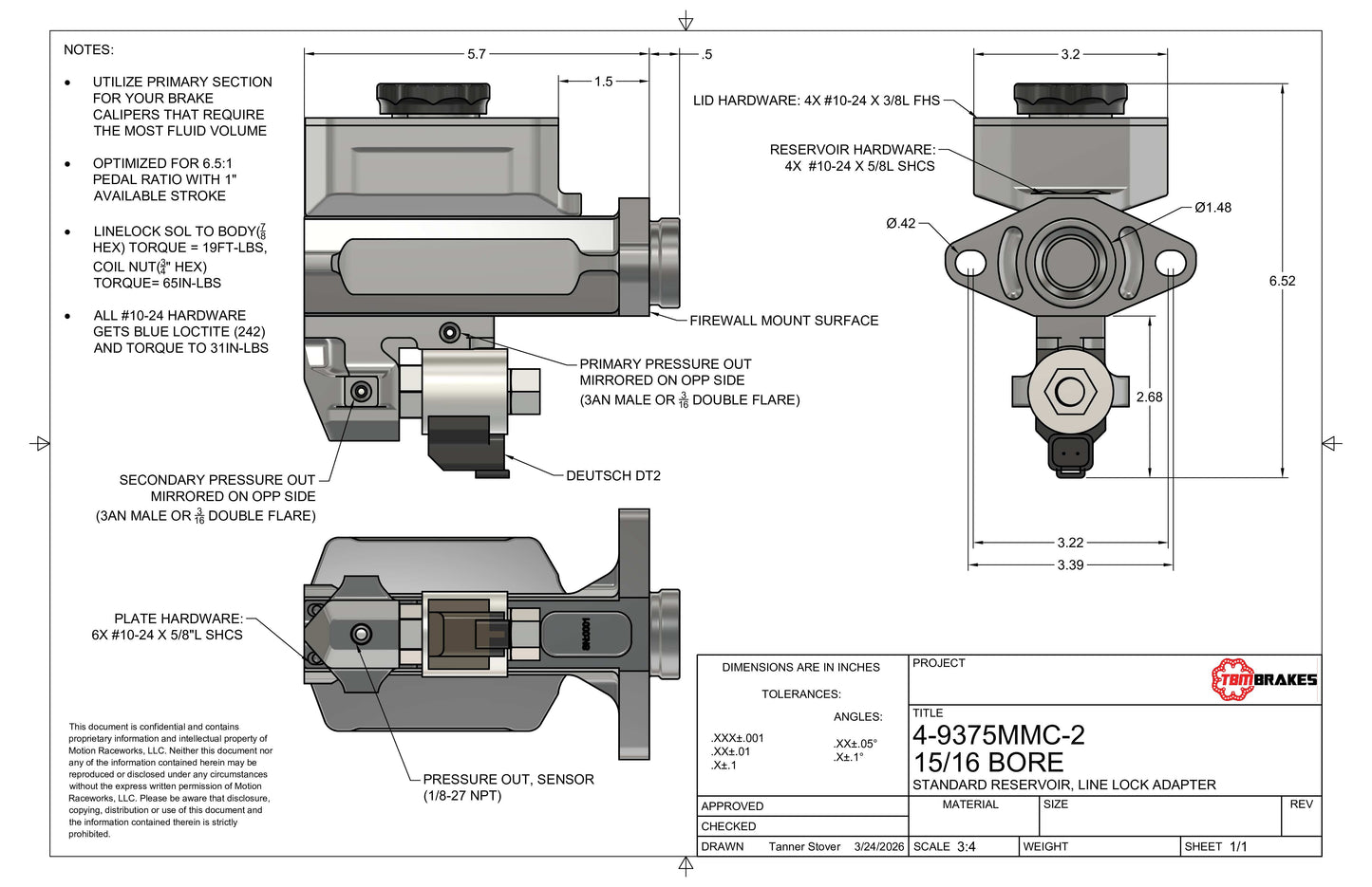 2nd Gen Camaro / Firebird TBM Modular 15/16" Bore Billet Master Cylinder Conversion Kit - Motion Raceworks