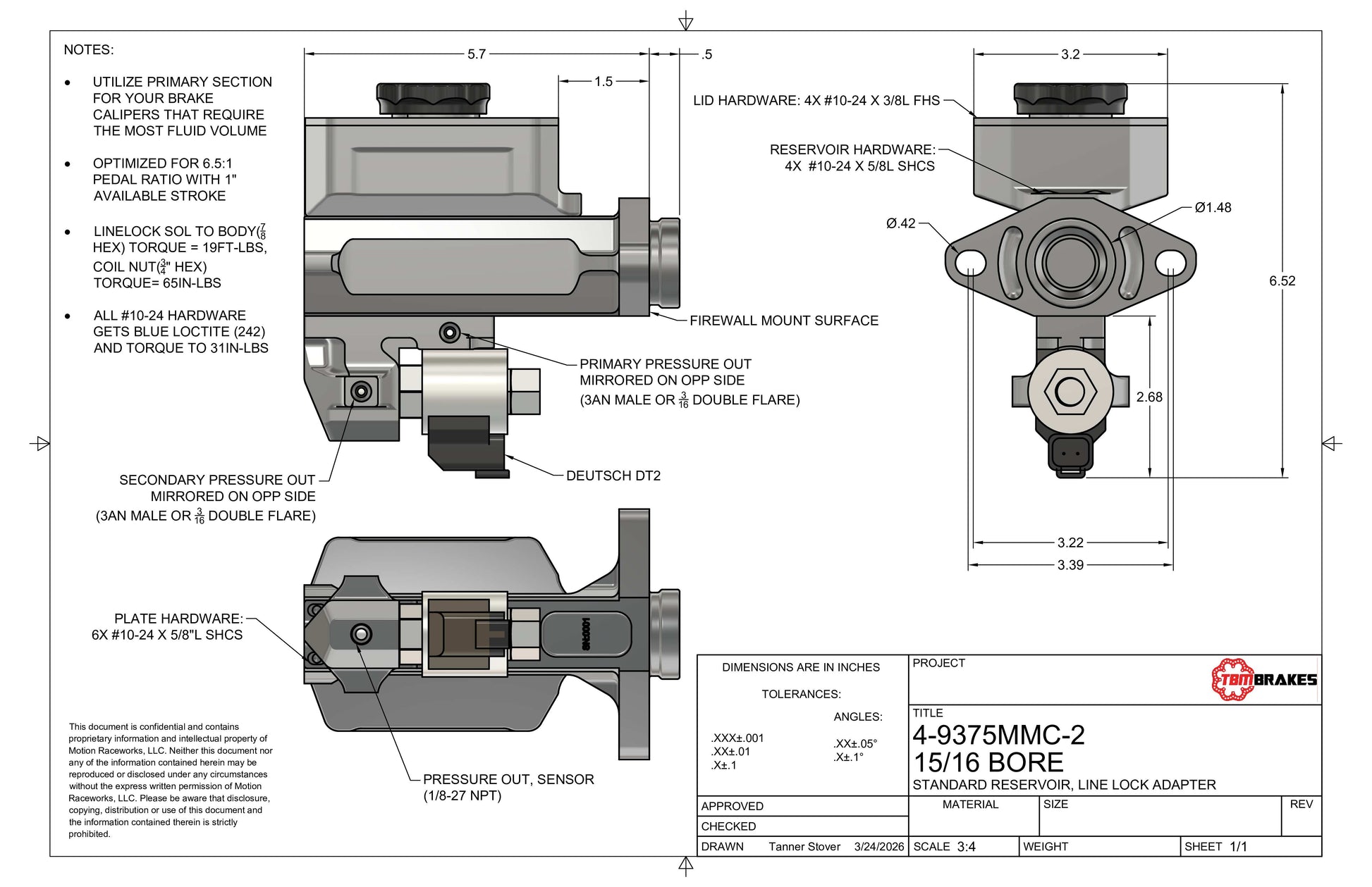2nd Gen Camaro / Firebird TBM Modular 15/16" Bore Billet Master Cylinder Conversion Kit - Motion Raceworks