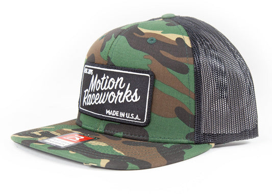 Motion Heritage Flat Bill Hat Green Camo/Black Snapback - Motion Raceworks