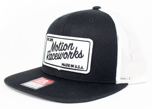 Motion Heritage Flat Bill Hat Black/White Snapback - Motion Raceworks