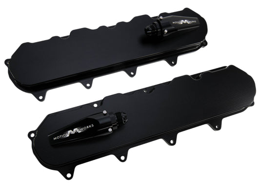 Gen V LT Race Black Anodized Billet Valve Covers w/ Motion Quick Release Breathers