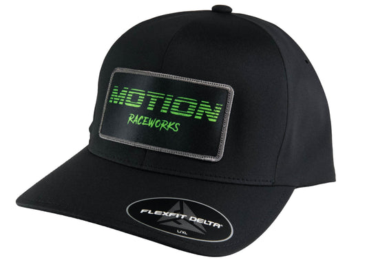 Black w/ Green Motion Fade Patch Delta Flex Fit Hat - Motion Raceworks