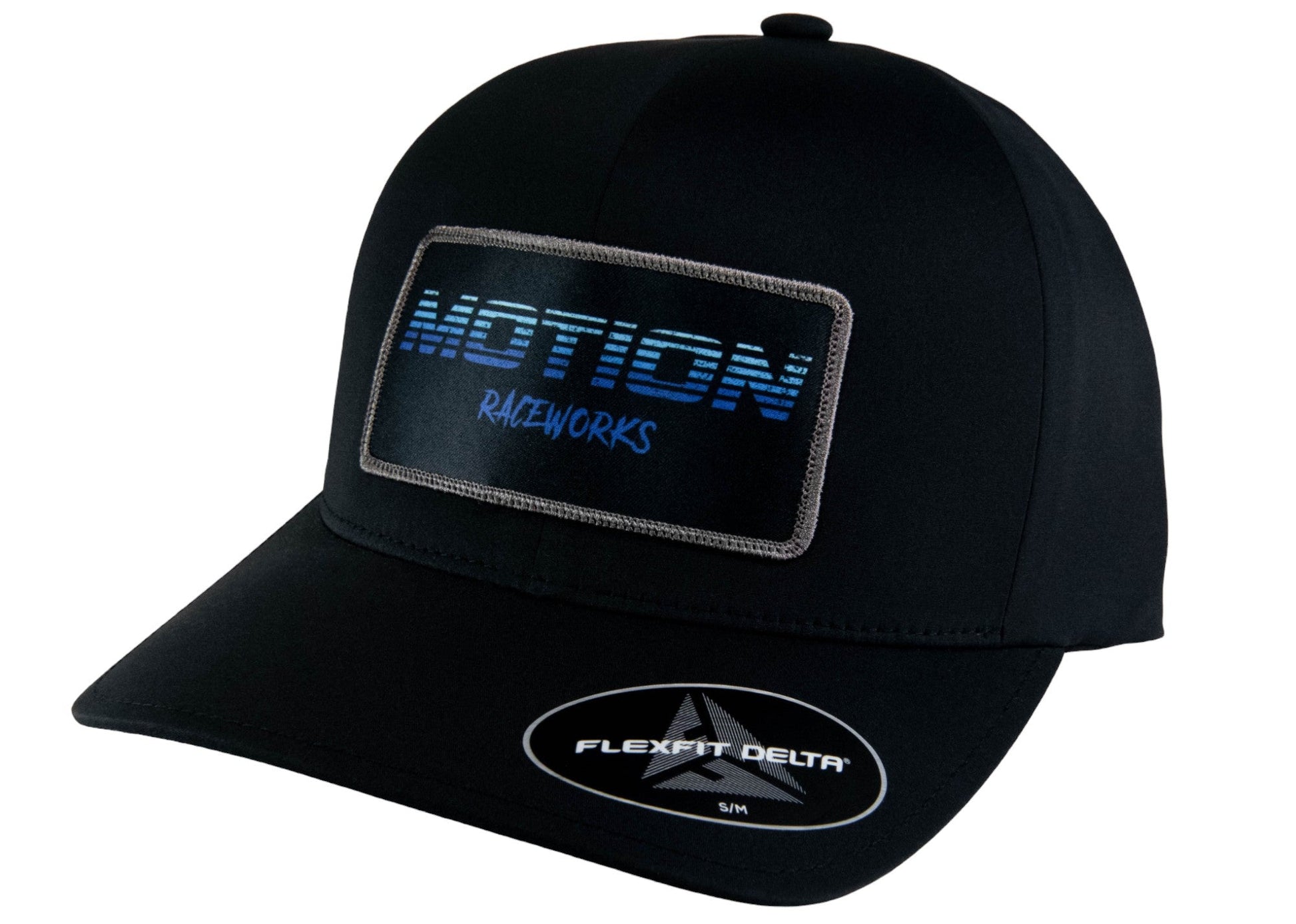 Black w/ Blue Fade Patch Delta Flex Fit Hat - Motion Raceworks