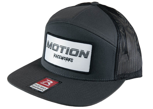 Gray/Black Flat Bill Snapback w/ White Retro Patch - Motion Raceworks