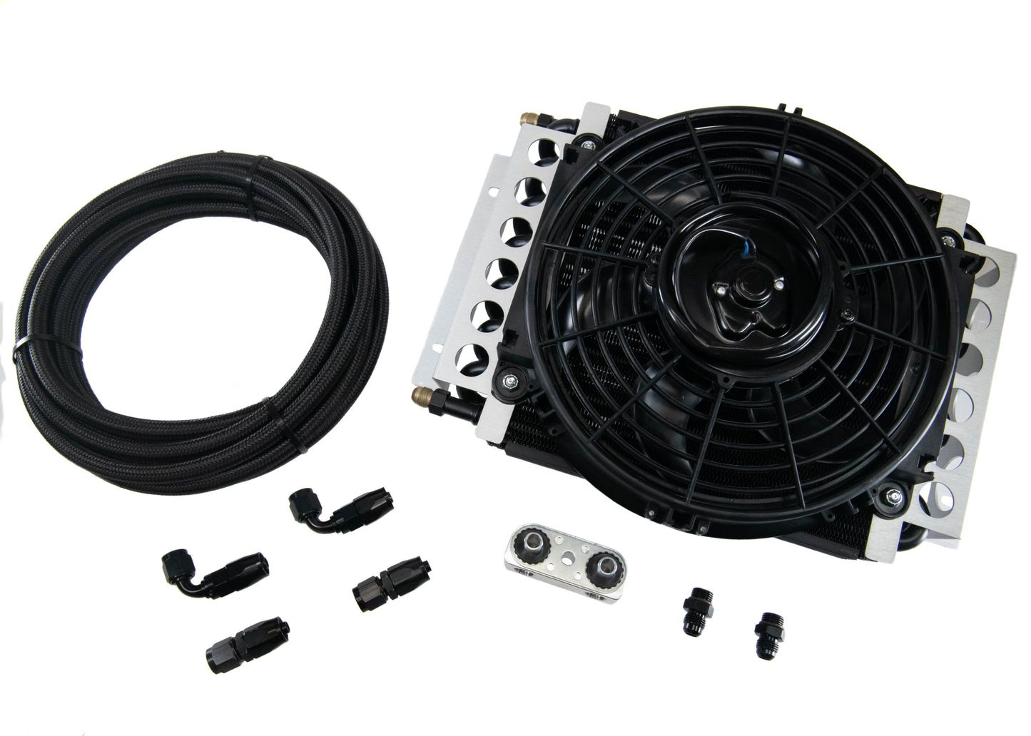 GM 6L80E/8L90E DERALE Trans Cooler Kit w/Fan & Fragola Lines/Fittings-Kit-Motion Raceworks