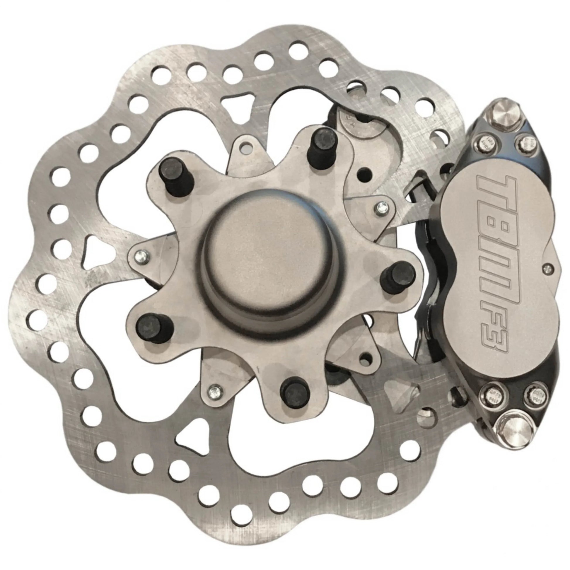TRZ 326-MUS-32 (79-04 Mustang) 3" Drop Billet Spindle Medium Duty 4 Piston Front Brake Kit (5 on 4.50 Hubs) - Motion Raceworks